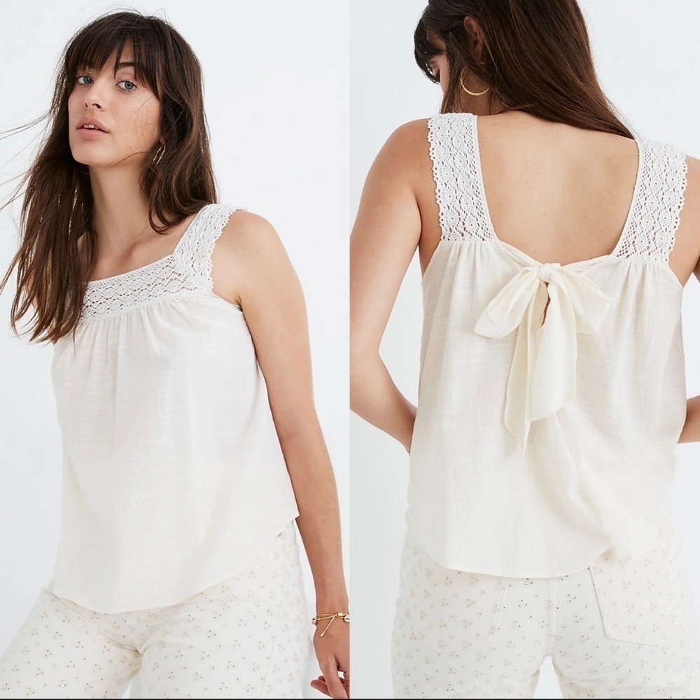 Madewell Cream Crochet-Trim Tie-Back Tank Top